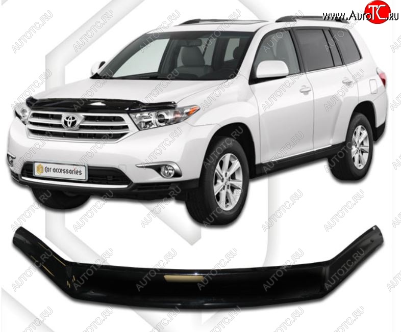 1 999 р. Дефлектор капота CA-Plastiс  Toyota Highlander  XU40 (2010-2013) рестайлинг (Classic черный, Без надписи)  с доставкой в г. Екатеринбург