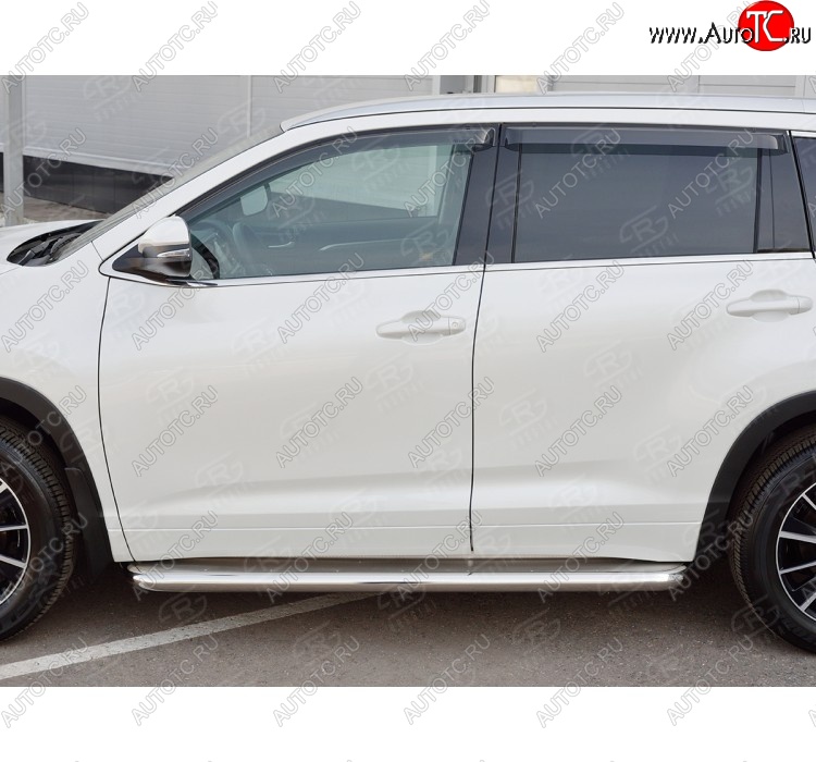 32 649 р. Порожки для ног (Ø63 мм) Russtal Toyota Highlander XU50 рестайлинг (2016-2020) (лист - нержавейка, профиль - нержавейка)  с доставкой в г. Екатеринбург