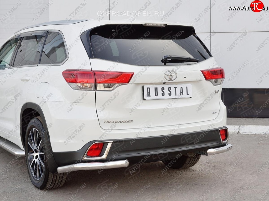 13 999 р. Защита заднего бампера (Ø63 мм уголки, нержавейка) SLITKOFF Toyota Highlander XU50 дорестайлинг (2013-2017)  с доставкой в г. Екатеринбург