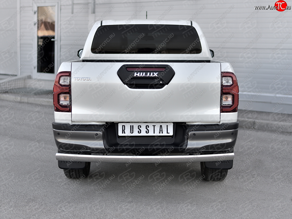 10 649 р. Защита заднего бампера (Ø75х42 мм, нержавейка) Russtal  Toyota Hilux  AN120 (2020-2025) 2-ой рестайлинг  с доставкой в г. Екатеринбург