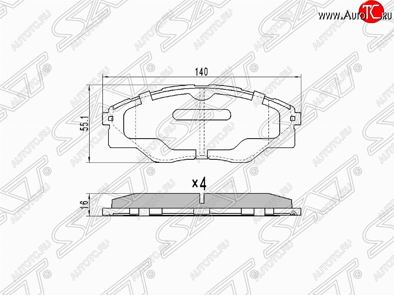 839 р. Колодки тормозные (передние) SAT  Toyota Hilux  AN10,AN20 (2004-2011) дорестайлинг, 1-ый рестайлинг  с доставкой в г. Екатеринбург