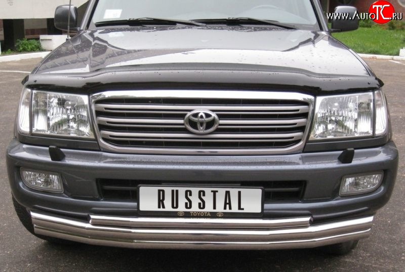 21 999 р. Тройная защита переднего бампера Russtal из труб диаметром по 63 мм Toyota Land Cruiser 100 2-ой рестайлинг (2005-2007)  с доставкой в г. Екатеринбург