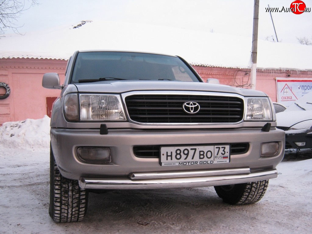 17 449 р. Защита переднего бампера (2 трубыØ76 и 42 мм, нержавейка) Russtal Toyota Land Cruiser 100 2-ой рестайлинг (2005-2007)  с доставкой в г. Екатеринбург