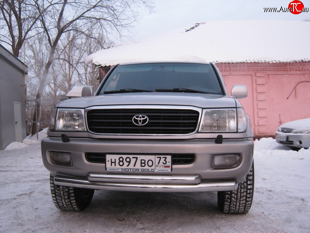 20 799 р. Защита переднего бампера (2 трубыØ76 и 63 мм, нержавейка) Russtal Toyota Land Cruiser 100 дорестайлинг (1998-2002)  с доставкой в г. Екатеринбург