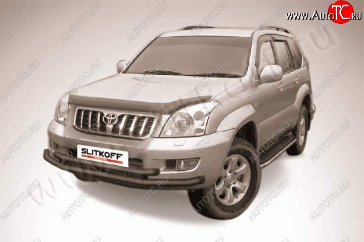 11 799 р. Защита переднего бампер Slitkoff  Toyota Land Cruiser Prado  J120 (2002-2009) (Цвет: серебристый)  с доставкой в г. Екатеринбург