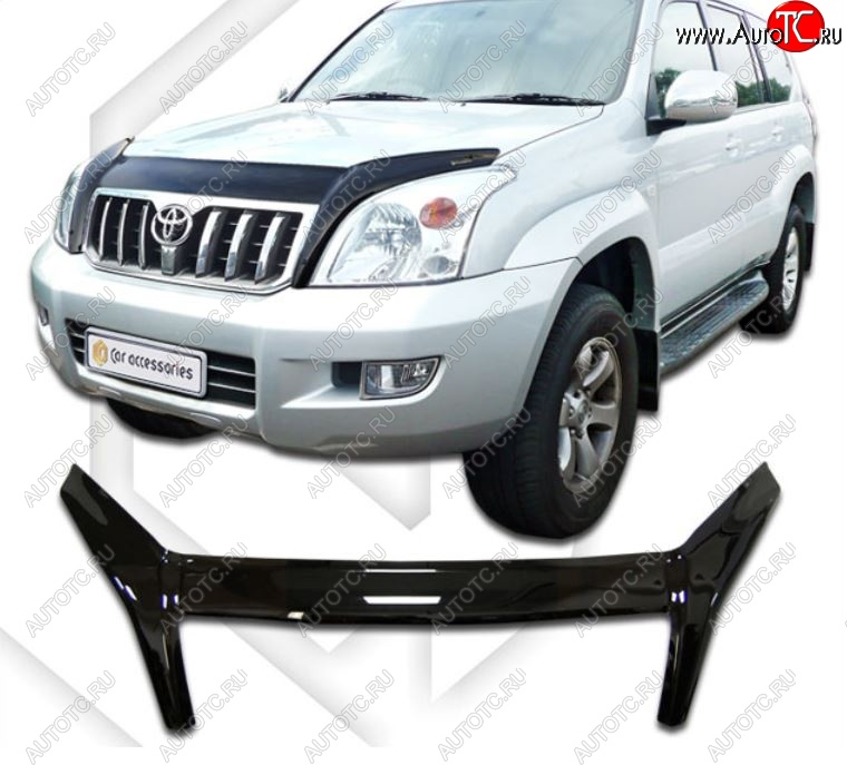 2 899 р. Дефлектор капота (J120-J125) CA-Plastic exclusive  Toyota Land Cruiser Prado  J120 (2002-2009) (Classic черный, Без надписи)  с доставкой в г. Екатеринбург