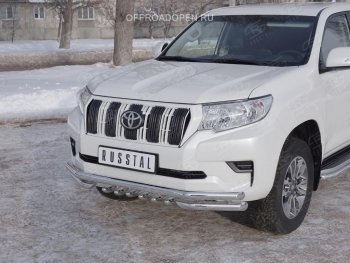 23 999 р. Защита переднего бампера (Ø63 мм c зубами Ø42, нержавейка) Russtal Toyota Land Cruiser Prado J150 2-ой рестайлинг (2017-2020)  с доставкой в г. Екатеринбург. Увеличить фотографию 2