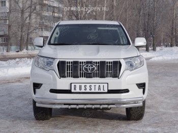 23 999 р. Защита переднего бампера (Ø63 мм c зубами Ø42, нержавейка) Russtal Toyota Land Cruiser Prado J150 2-ой рестайлинг (2017-2020)  с доставкой в г. Екатеринбург. Увеличить фотографию 3