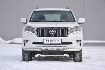 34 999 р. Защита переднего бампера на Petroil Tuning (диаметр 63 и 63) Toyota Land Cruiser Prado J150 2-ой рестайлинг (2017-2020) (Нержавеющая полированная сталь)  с доставкой в г. Екатеринбург. Увеличить фотографию 1