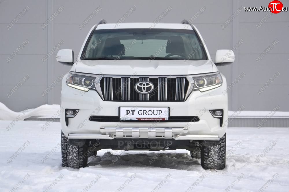 34 999 р. Защита переднего бампера на Petroil Tuning (диаметр 63 и 63) Toyota Land Cruiser Prado J150 2-ой рестайлинг (2017-2020) (Нержавеющая полированная сталь)  с доставкой в г. Екатеринбург