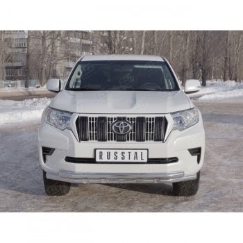 Защита переднего бампера (Ø63 мм с зубьями, нержавейка) Russtal Toyota Land Cruiser Prado J150 2-ой рестайлинг (2017-2020)