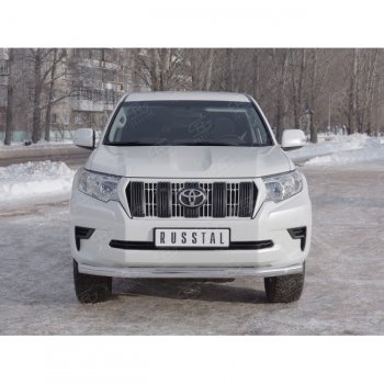 Одинарная защита переднего бампера диаметром 63 мм Russtal Toyota Land Cruiser Prado J150 2-ой рестайлинг (2017-2020)