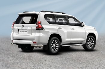 Защита заднего бампера Slitkoff (уголки из 2 труб d76 и 42 мм) Toyota (Тойота) Land Cruiser Prado (Лэнд)  J150 (2017-2020) J150 2-ой рестайлинг  (Сталь с полимерным покрытием. Цвет: серебристый)