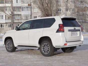 Защита заднего бампера (2 трубы Ø63 и 42 мм с углами, нержавейка) SLITKOFF Toyota Land Cruiser Prado J150 2-ой рестайлинг (2017-2020)