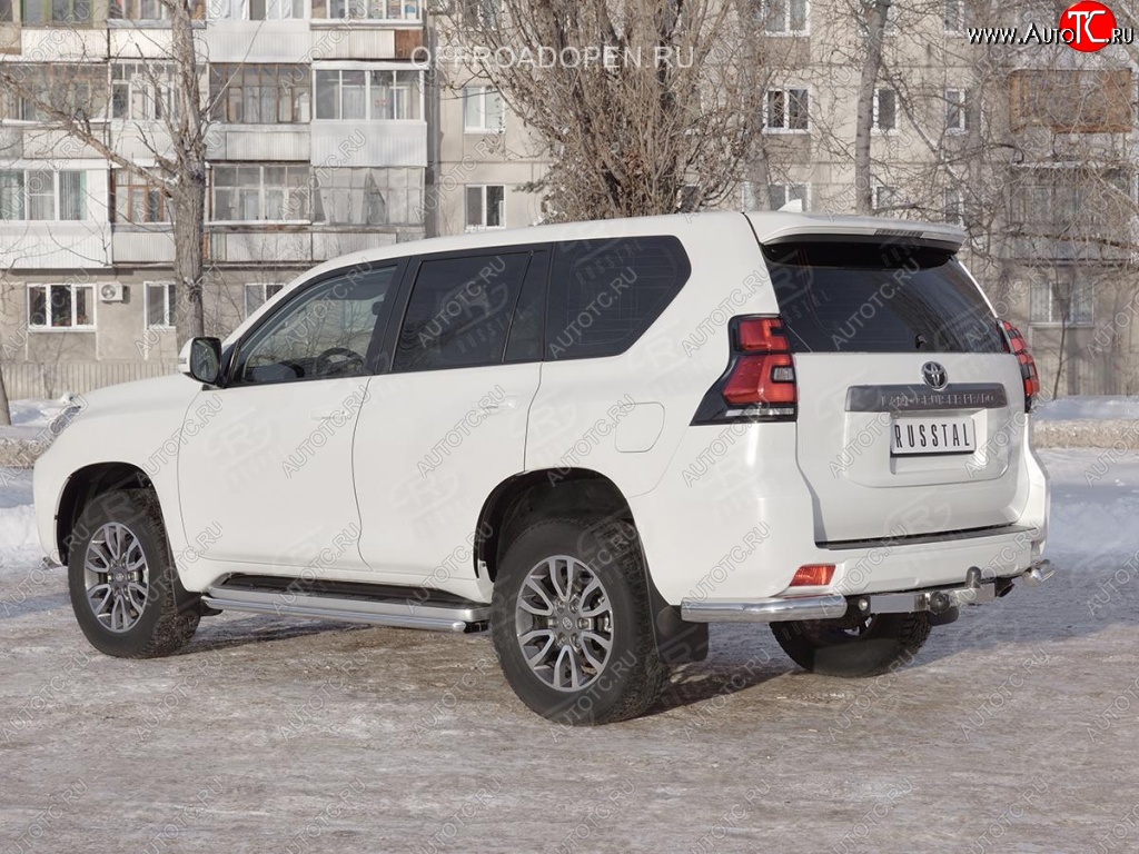 9 599 р. Защита заднего бампера (Ø76 мм уголки, нержавейка) SLITKOFF Toyota Land Cruiser Prado J150 2-ой рестайлинг (2017-2020)  с доставкой в г. Екатеринбург