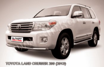 15 899 р. Защита переднего бампера Slitkoff (Ø76 мм)  Toyota Land Cruiser  200 (2012-2015) 1-ый рестайлинг (Нержавейка полированная)  с доставкой в г. Екатеринбург. Увеличить фотографию 1