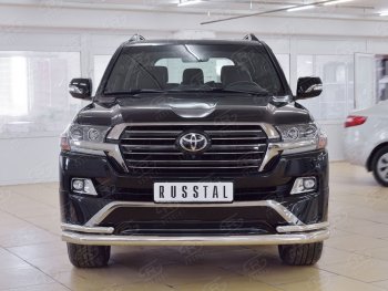 Защита переднего бампера (2 трубыØ76 и 42 мм, нержавейка) SLITKOFF Toyota Land Cruiser 200 2-ой рестайлинг (2015-2021)