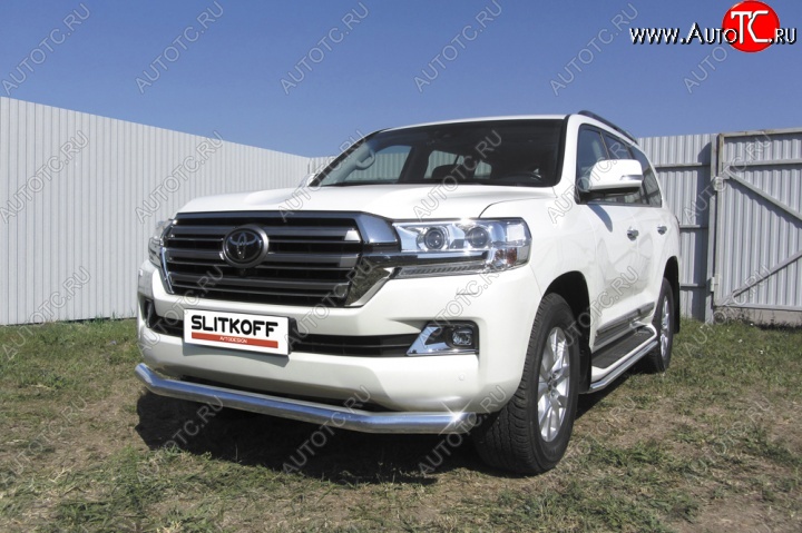 14 099 р. Одинарная защита переднего бампера диаметром 57 мм Slitkoff Toyota Land Cruiser 200 2-ой рестайлинг (2015-2021) (Цвет: нержавеющая полированная сталь)  с доставкой в г. Екатеринбург