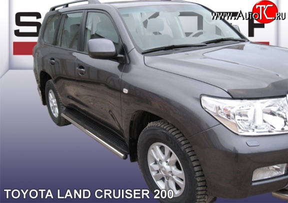 14 599 р. Защита штатных порогов из круглой трубы диаметром 57 мм Slitkoff Toyota Land Cruiser 200 дорестайлинг (2007-2012) (Цвет: нержавеющая полированная сталь)  с доставкой в г. Екатеринбург