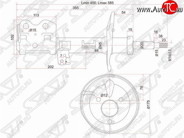 3 499 р. Левый амортизатор передний SAT Toyota Prius XW20 дорестайлинг (2003-2005)  с доставкой в г. Екатеринбург