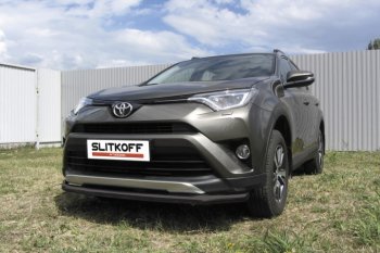 8 349 р. Защита переднего бампер Slitkoff  Toyota RAV4  XA40 (2015-2019) 5 дв. рестайлинг (Цвет: серебристый)  с доставкой в г. Екатеринбург. Увеличить фотографию 1