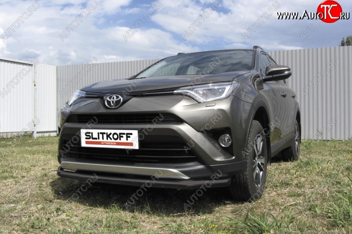 8 349 р. Защита переднего бампер Slitkoff  Toyota RAV4  XA40 (2015-2019) 5 дв. рестайлинг (Цвет: серебристый)  с доставкой в г. Екатеринбург