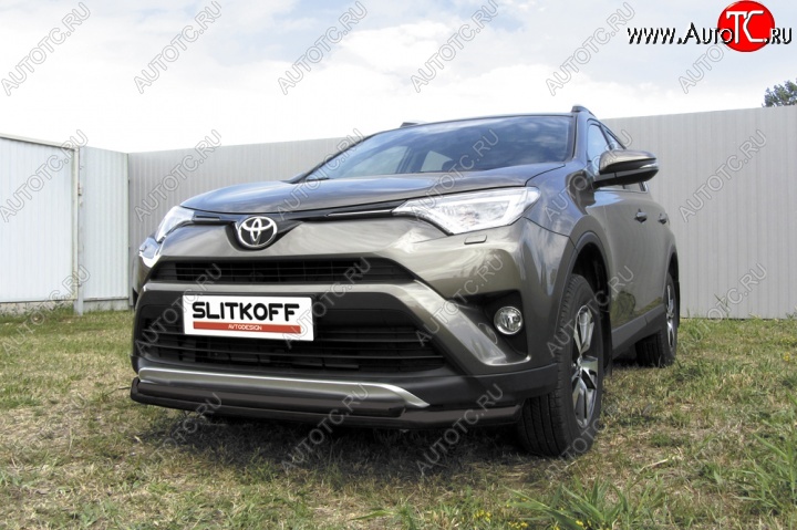 8 449 р. Защита переднего бампер Slitkoff Toyota RAV4 XA40 5 дв. рестайлинг (2015-2019) (Цвет: серебристый)  с доставкой в г. Екатеринбург