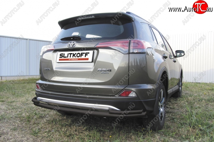 10 649 р. Защита задняя Slitkoff  Toyota RAV4  XA40 (2015-2019) 5 дв. рестайлинг (Цвет: серебристый)  с доставкой в г. Екатеринбург