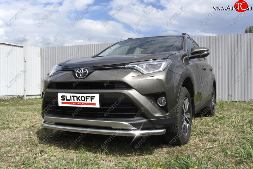 10 749 р. Защита переднего бампера Slitkoff (Ø57 мм)  Toyota RAV4  XA40 (2015-2019) 5 дв. рестайлинг (Нержавейка полированная)  с доставкой в г. Екатеринбург