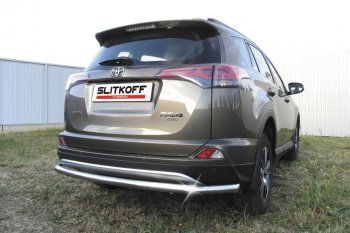 12 999 р. Защита заднего бампера Slitkoff (Ø57 мм, длинная)  Toyota RAV4  XA40 (2015-2019) 5 дв. рестайлинг (Нержавейка полированная)  с доставкой в г. Екатеринбург. Увеличить фотографию 1