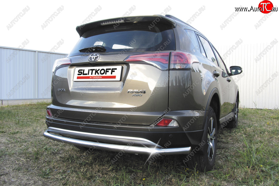 12 999 р. Защита заднего бампера Slitkoff (Ø57 мм, длинная)  Toyota RAV4  XA40 (2015-2019) 5 дв. рестайлинг (Нержавейка полированная)  с доставкой в г. Екатеринбург