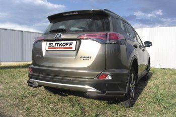 10 849 р. Защита заднего бампера Slitkoff (d57 и 42 мм, уголки)  Toyota RAV4  XA40 (2015-2019) 5 дв. рестайлинг (Нержавейка полированная)  с доставкой в г. Екатеринбург. Увеличить фотографию 2