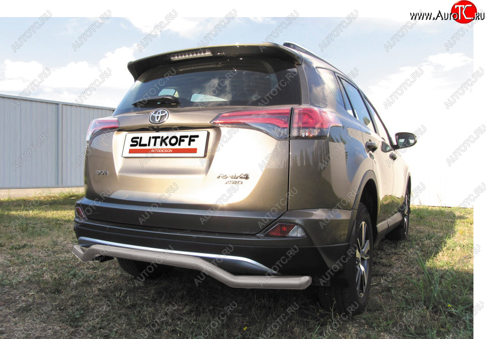 8 599 р. Защита заднего бампера Slitkoff (Ø57 мм, волна)  Toyota RAV4  XA40 (2015-2019) 5 дв. рестайлинг (Сталь с полимерным покрытием в цвет: серебристый)  с доставкой в г. Екатеринбург