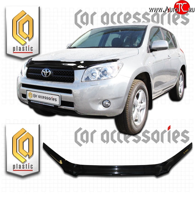 2 199 р. Дефлектор капота CA Plastic exclusive  Toyota RAV4  XA305 (2005-2009) 5 дв. дорестайлинг (Classic черный, Без надписи)  с доставкой в г. Екатеринбург