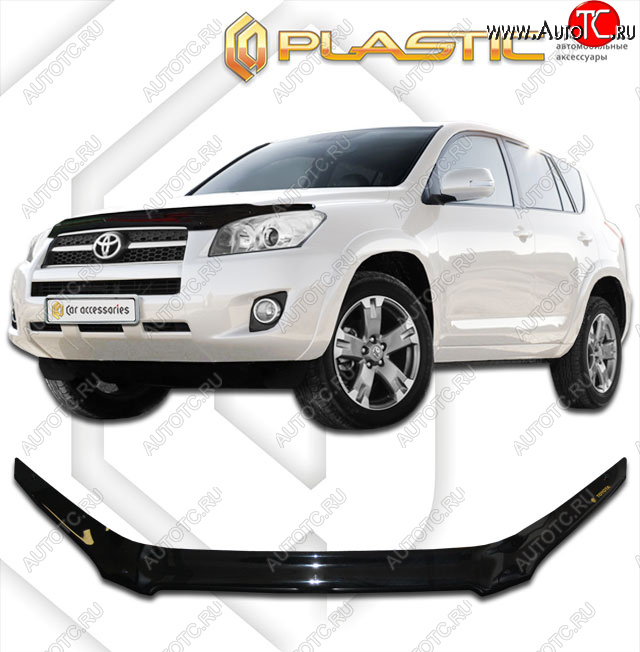 2 079 р. Дефлектор капота CA-Plastic (exclusive)  Toyota RAV4  XA30 (2008-2010) 5 дв. 1-ый рестайлинг, 5 дв. удлиненный 1-ый рестайлинг (Classic черный, Без надписи)  с доставкой в г. Екатеринбург