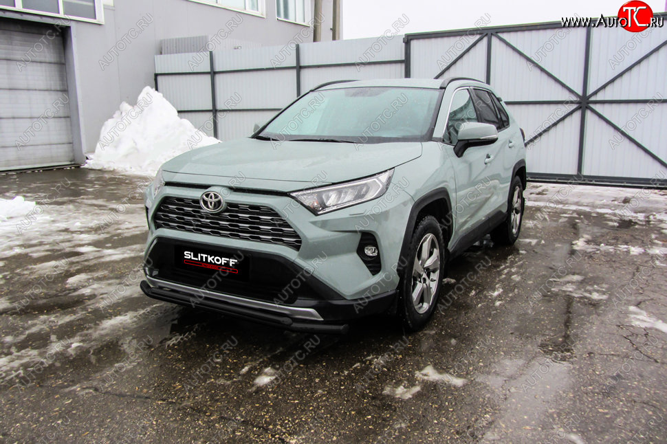 10 649 р. Защита переднего бампера Slitkoff (Ø57 и 42 мм) Toyota RAV4 XA50 5 дв. дорестайлинг (2018-2024) (Сталь с полимерным покрытием в цвет: черный)  с доставкой в г. Екатеринбург