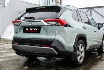 6 999 р. Защита заднего бампера Slitkoff (Ø57 мм)  Toyota RAV4  XA50 (2018-2024) 5 дв. дорестайлинг (Сталь с полимерным покрытием в цвет: черный)  с доставкой в г. Екатеринбург. Увеличить фотографию 1