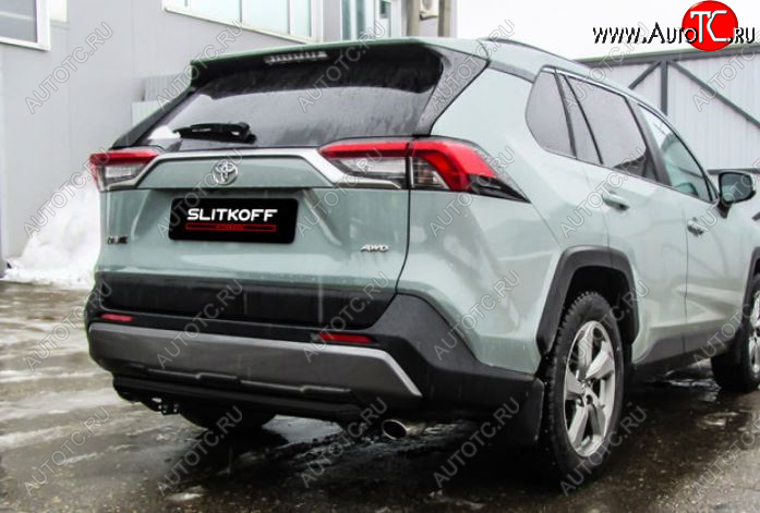 6 999 р. Защита заднего бампера Slitkoff (Ø57 мм)  Toyota RAV4  XA50 (2018-2024) 5 дв. дорестайлинг (Сталь с полимерным покрытием в цвет: черный)  с доставкой в г. Екатеринбург