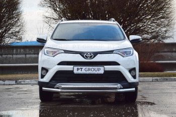 23 799 р. Защита переднего бампера двойная из труб d63/63 мм Petroil Tuning  Toyota RAV4  XA40 (2015-2019) 5 дв. рестайлинг (Нержавеющая полированная сталь)  с доставкой в г. Екатеринбург. Увеличить фотографию 1