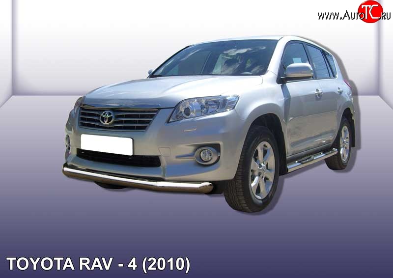 13 499 р. Одинарная защита переднего бампера диаметром 76 мм Slitkoff  Toyota RAV4  XA30 (2010-2013) 5 дв. 2-ой рестайлинг (Цвет: нержавеющая полированная сталь)  с доставкой в г. Екатеринбург