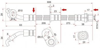 Тормозной шланг SAT (передний, правый) Toyota (Тойота) RAV4 (рав)  CA20 (2000-2003) CA20 3 дв. дорестайлинг, 5 дв. дорестайлинг