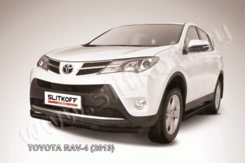 10 649 р. Защита переднего бампер Slitkoff  Toyota RAV4  XA40 (2012-2015) 5 дв. дорестайлинг (Цвет: серебристый)  с доставкой в г. Екатеринбург. Увеличить фотографию 1