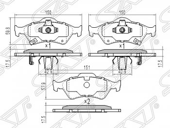 Колодки тормозные SAT (передние) Toyota (Тойота) Yaris (Ярис) ( XP90,  XP130) (2005-2014) XP90, XP130 дорестайлинг, хэтчбэк 3 дв., дорестайлинг, хэтчбэк 5 дв., рестайлинг, хэтчбэк 3 дв., рестайлинг, хэтчбэк 5 дв., хэтчбэк 5 дв. дорестайлинг