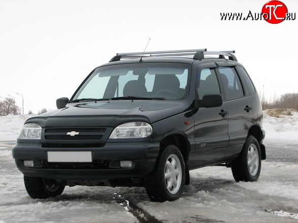 5 299 р. Рейлинги АПС L Chevrolet Niva 2123 дорестайлинг (2002-2008) (Башмак черный, рейлинг серый)  с доставкой в г. Екатеринбург