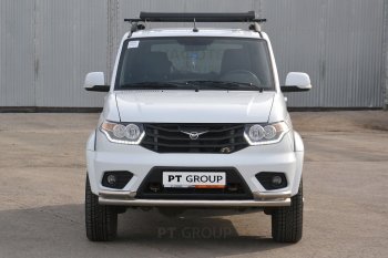 20 999 р. Защита переднего бампера двойная с углами из труб d63/51 мм Petroil Tuning Уаз Патриот 23632 1 рестайлинг пикап (2014-2016) (Нержавеющая полированная сталь)  с доставкой в г. Екатеринбург. Увеличить фотографию 3