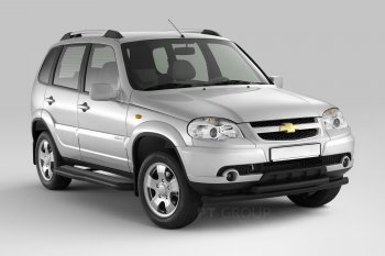 Порожки для ног из трубы Ø51 с алюминиевой фигурной площадкой Petroil Tuning Chevrolet Niva 2123 рестайлинг (2009-2020)