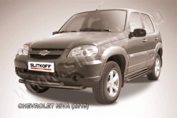 8 999 р. Защита переднего бампер Slitkoff (d57/57, черная)  Chevrolet Niva  2123 (2009-2020), Лада 2123 (Нива Шевроле) (2009-2021) (Цвет: серебристый)  с доставкой в г. Екатеринбург. Увеличить фотографию 1