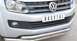 16 749 р. Защита переднего бампера (2 трубыØ63 мм, нержавейка) SLITKOFF Volkswagen Amarok дорестайлинг (2009-2016)  с доставкой в г. Екатеринбург. Увеличить фотографию 2