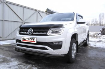 13 299 р. Защита переднего бампер Slitkoff  Volkswagen Amarok (2016-2022) рестайлинг (Цвет: серебристый)  с доставкой в г. Екатеринбург. Увеличить фотографию 1