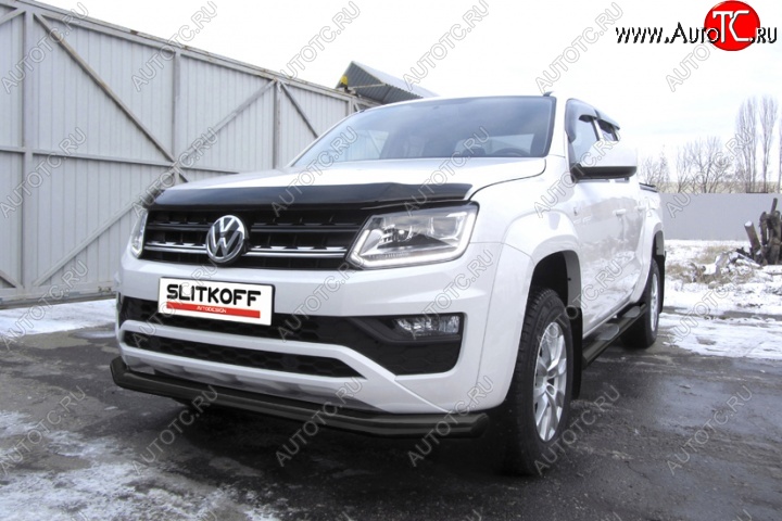 13 299 р. Защита переднего бампер Slitkoff  Volkswagen Amarok (2016-2022) рестайлинг (Цвет: серебристый)  с доставкой в г. Екатеринбург